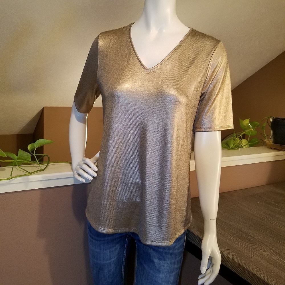 Chico's Copper Silky Dress Blouse Sz 1